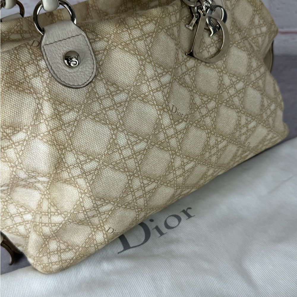 Dior Cream Cherie Cannage Printed Canvas Zip Bag - Picture 16 of 16